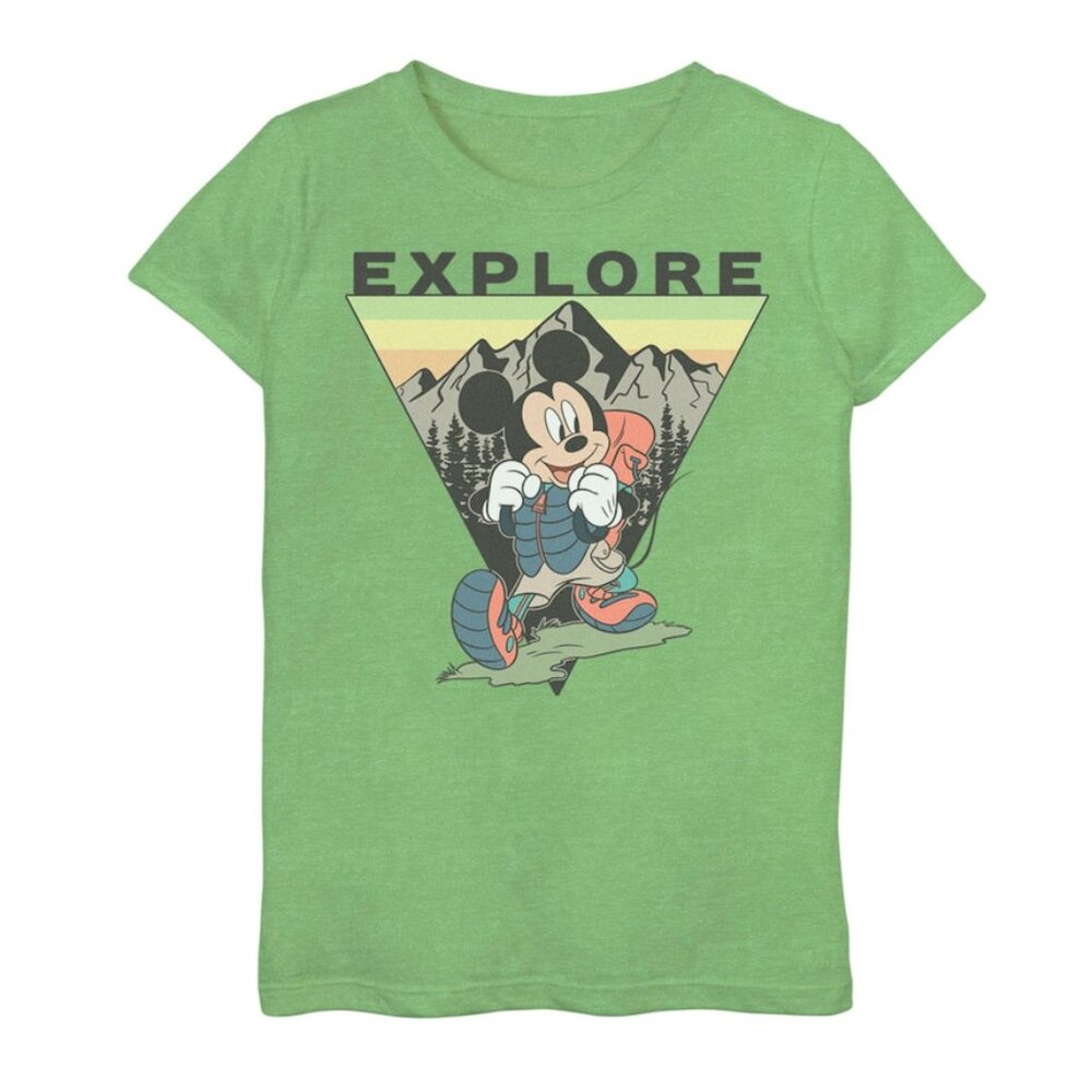 Disney Mickey Mouse Explore Mountains Girls L 10/12 T-Shirt Green NEW Large Tee